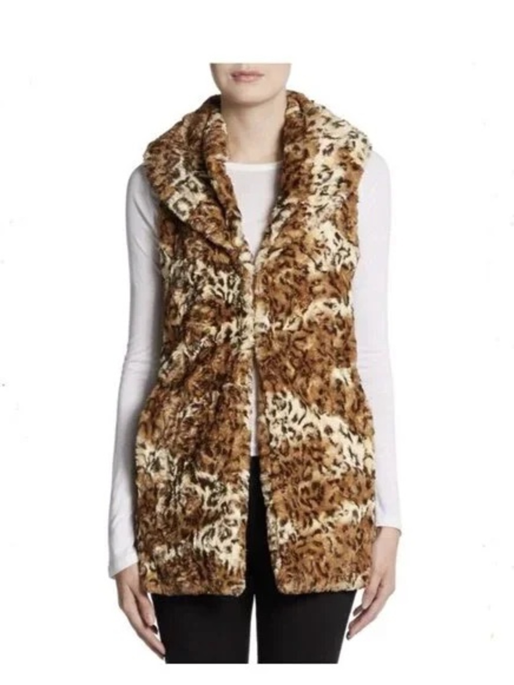 Alice + Olivia Leopard Faux Fur Vest in Brown and Cream